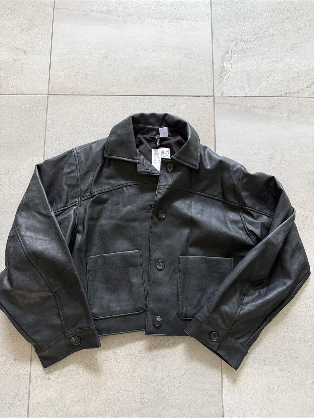 Divided Black Cropped Leather Bomber Jacket